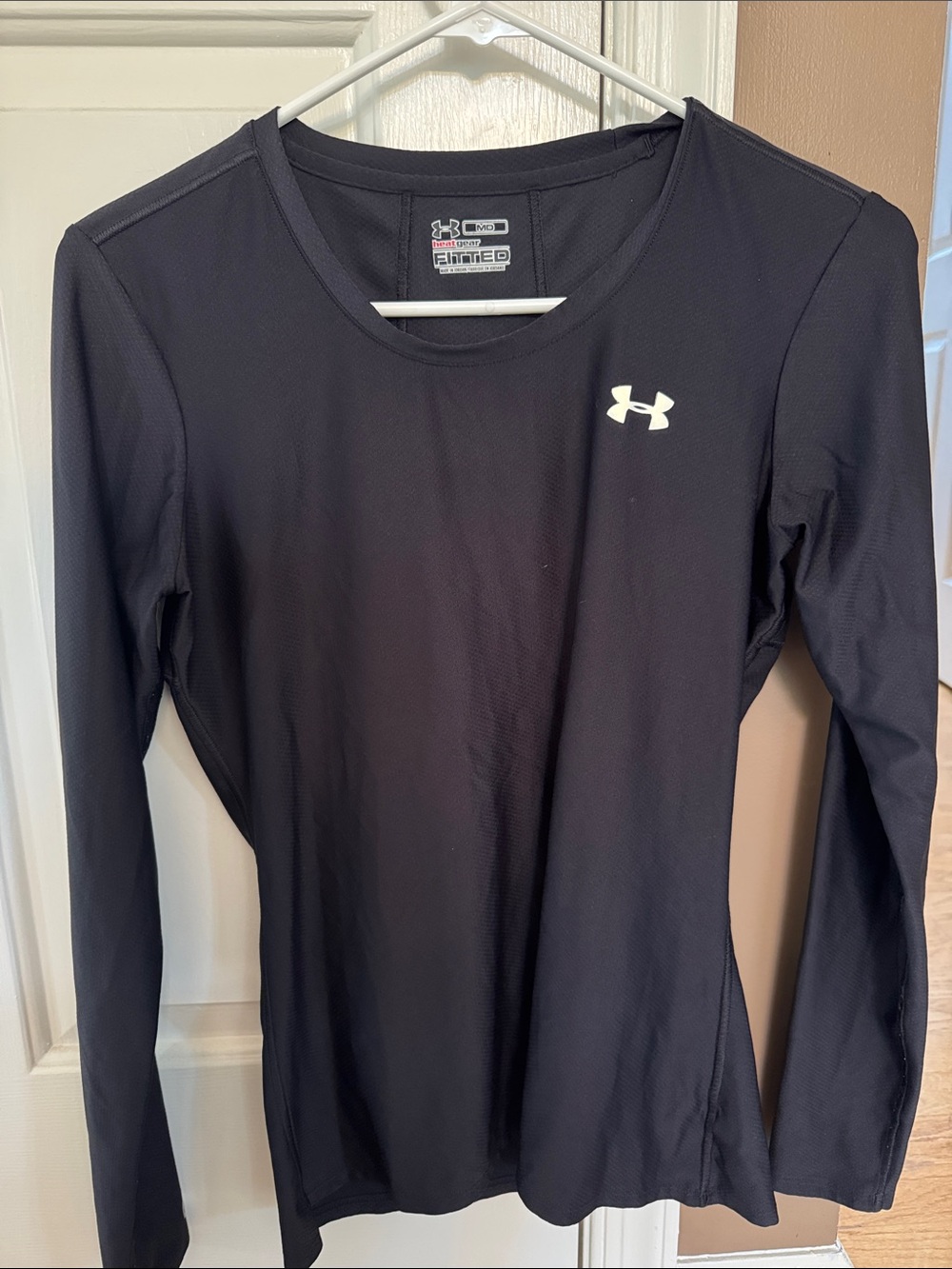 Under Armour Women’s Long Sleeve HeatGear Top — Black with White Logo